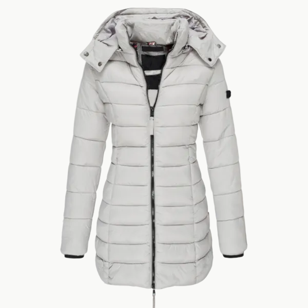 Wilhelmine Schwarz Wasserdichte Isolierte Longline Puffer-Jacke mit Kapuze für Damen | Winter Stadtlook - S/M/L/XL/2XL/3XL/4XL