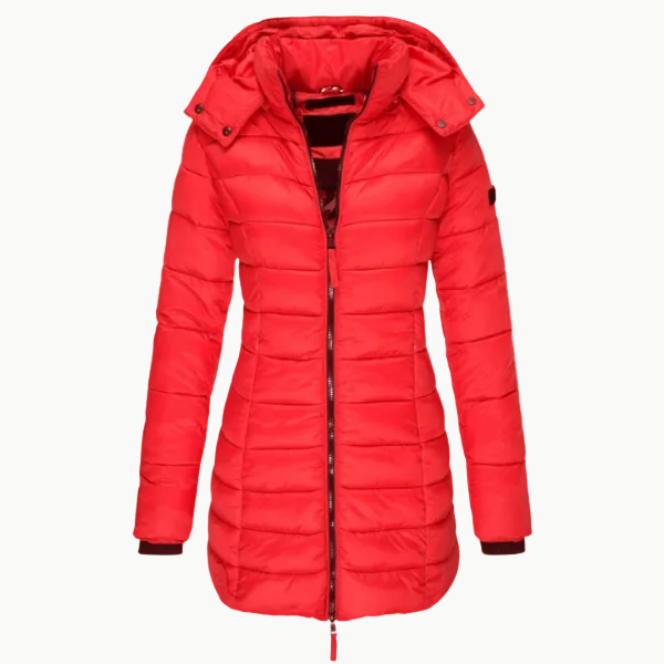 Wilhelmine Schwarz Wasserdichte Isolierte Longline Puffer-Jacke mit Kapuze für Damen | Winter Stadtlook - S/M/L/XL/2XL/3XL/4XL