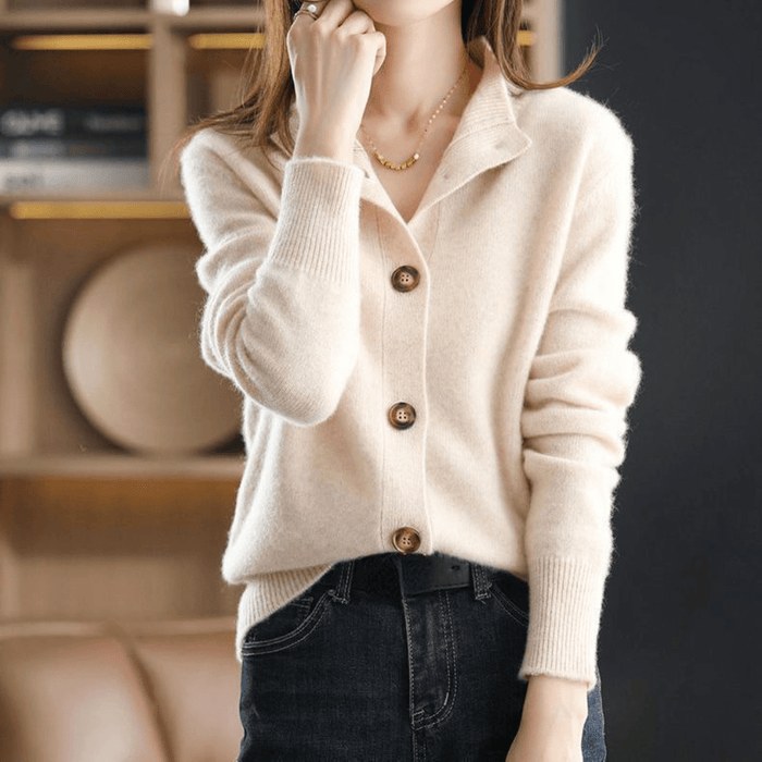 Wanda Orange Weiche Strickjacke mit Knöpfen für Damen | Hemdblusenkragen Elegant - Einheitsgrösse