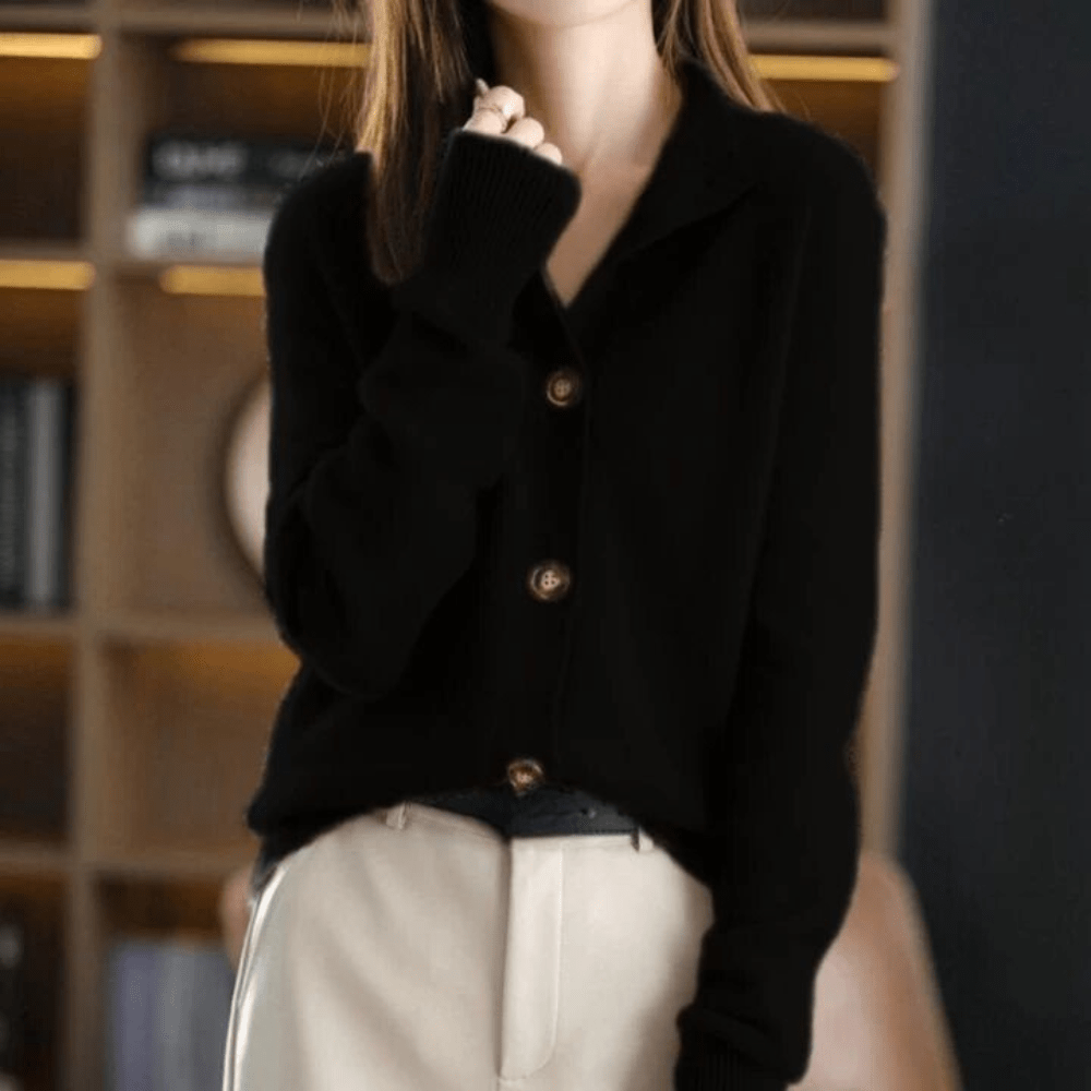 Wanda Orange Weiche Strickjacke mit Knöpfen für Damen | Hemdblusenkragen Elegant - Einheitsgrösse