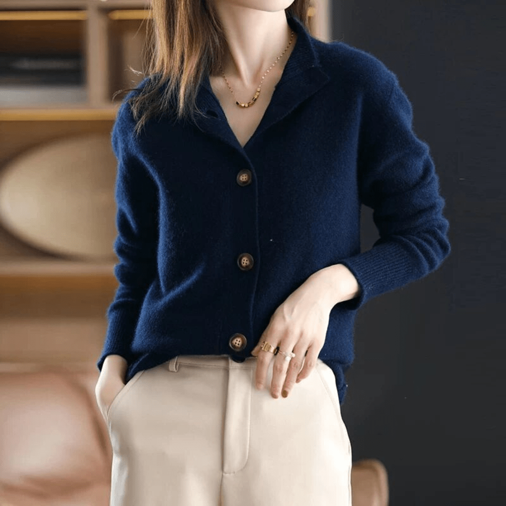 Wanda Orange Weiche Strickjacke mit Knöpfen für Damen | Hemdblusenkragen Elegant - Einheitsgrösse