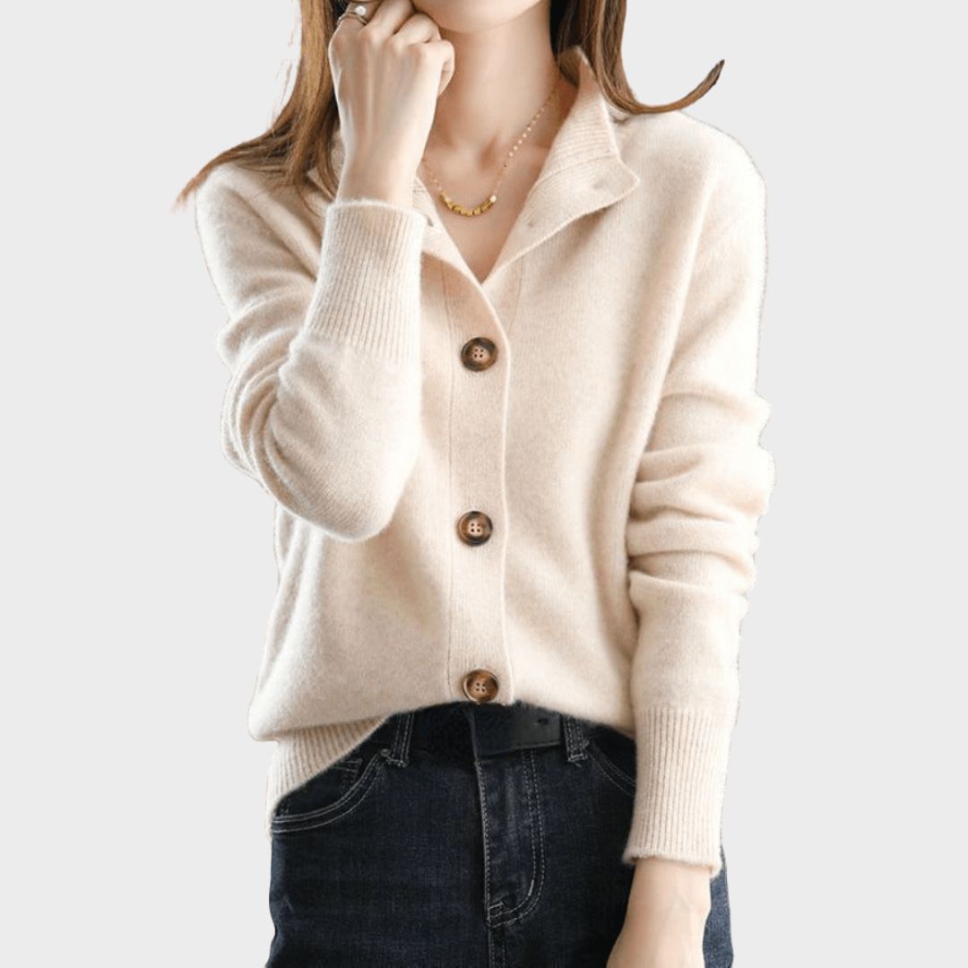 Wanda Orange Weiche Strickjacke mit Knöpfen für Damen | Hemdblusenkragen Elegant - Einheitsgrösse