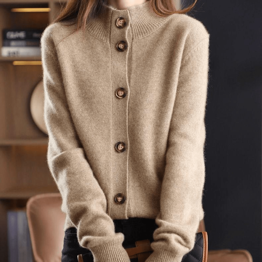 Wanda Orange Weiche Strickjacke mit Knöpfen für Damen | Hemdblusenkragen Elegant - Einheitsgrösse