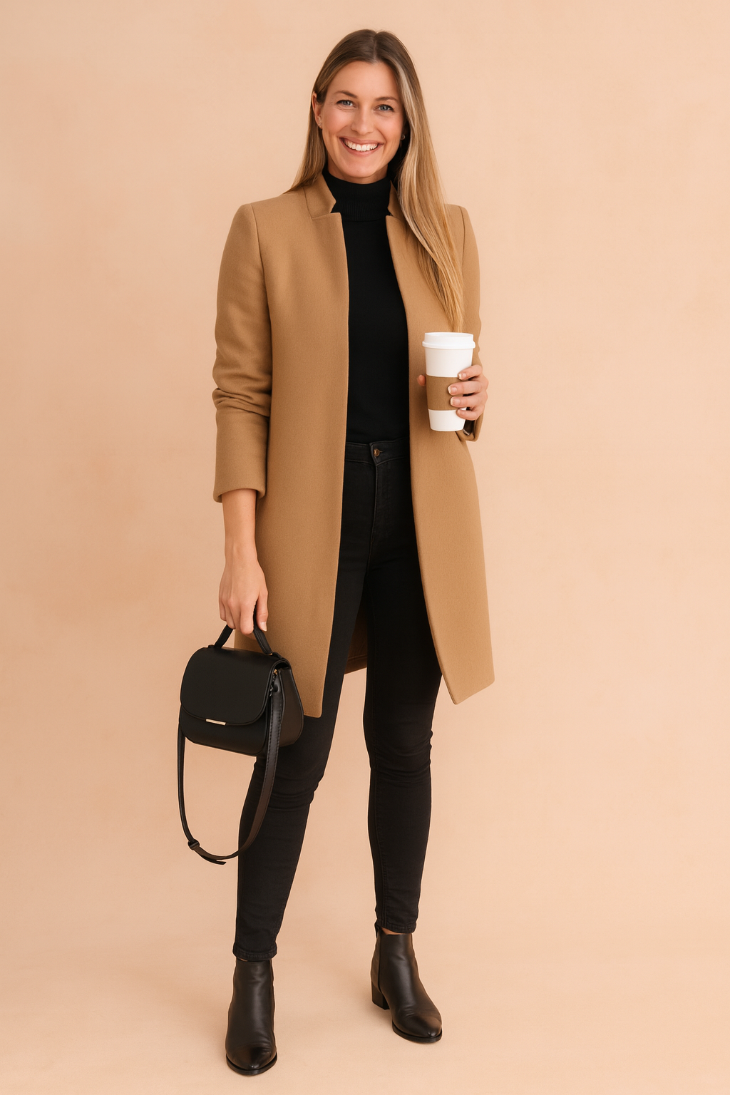 Ruth Khaki Schlanker Langer Mantel für Damen | Minimalistischer Stil Büro und Alltag - S/M/L/XL/2XL/3XL/4XL/5XL