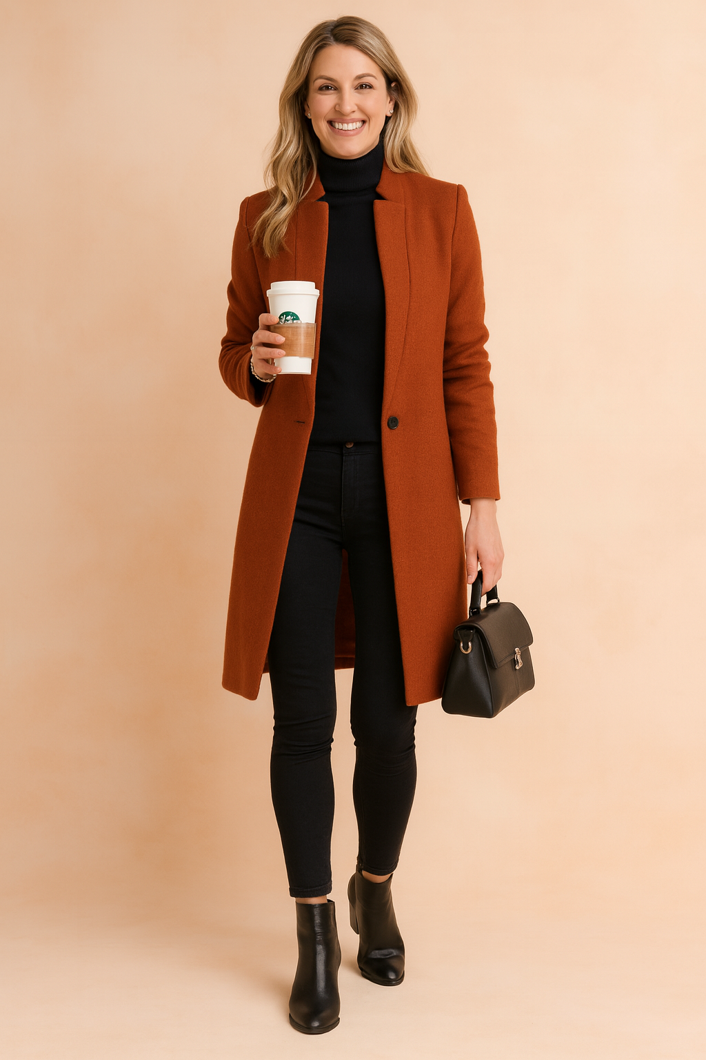 Ruth Khaki Schlanker Langer Mantel für Damen | Minimalistischer Stil Büro und Alltag - S/M/L/XL/2XL/3XL/4XL/5XL