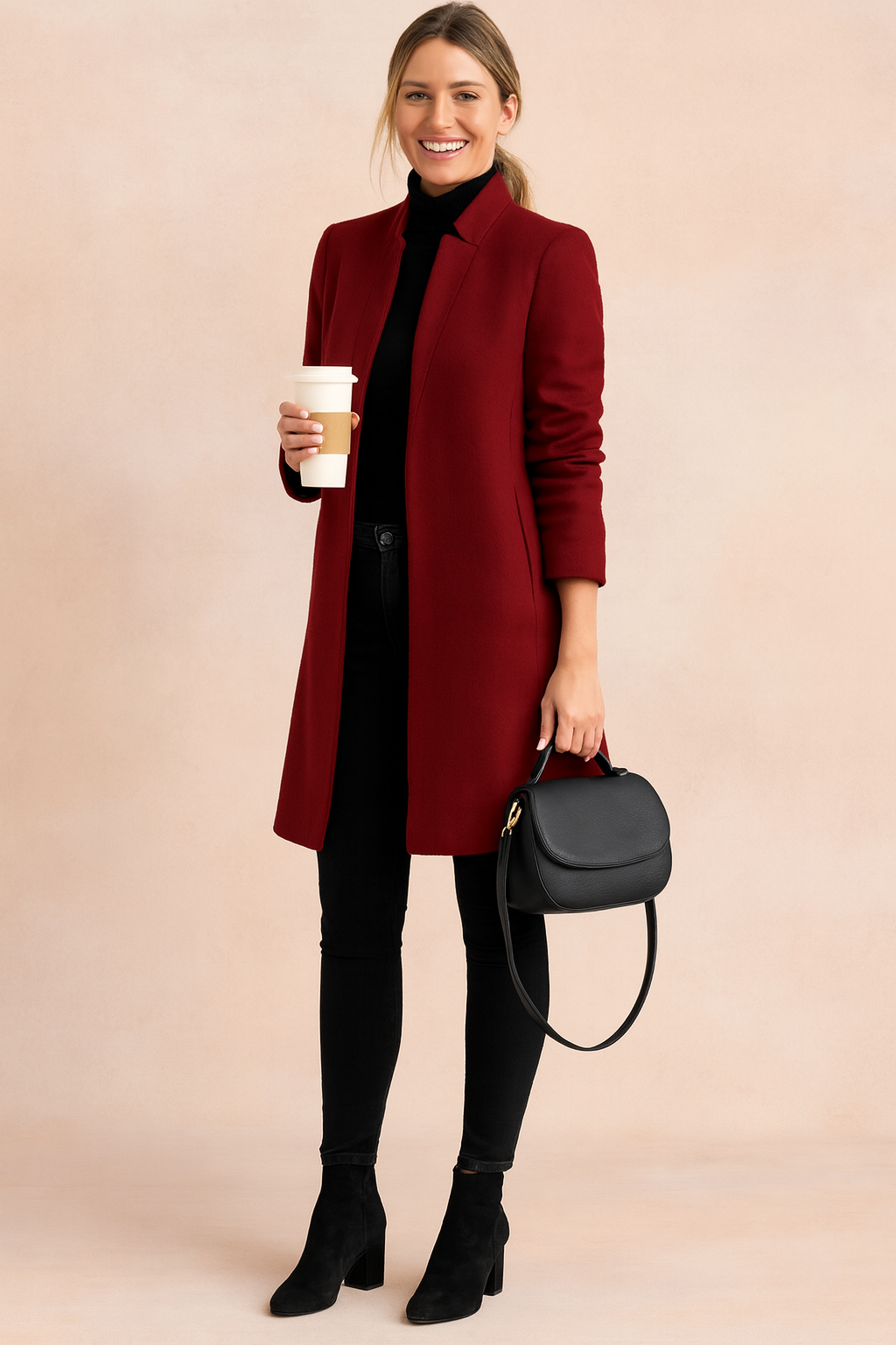 Ruth Khaki Schlanker Langer Mantel für Damen | Minimalistischer Stil Büro und Alltag - S/M/L/XL/2XL/3XL/4XL/5XL