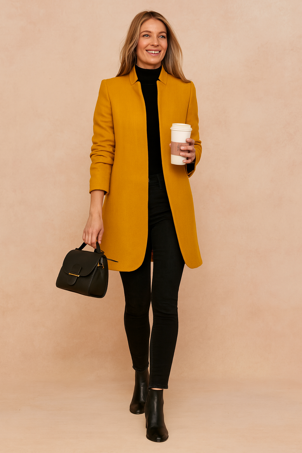 Ruth Khaki Schlanker Langer Mantel für Damen | Minimalistischer Stil Büro und Alltag - S/M/L/XL/2XL/3XL/4XL/5XL