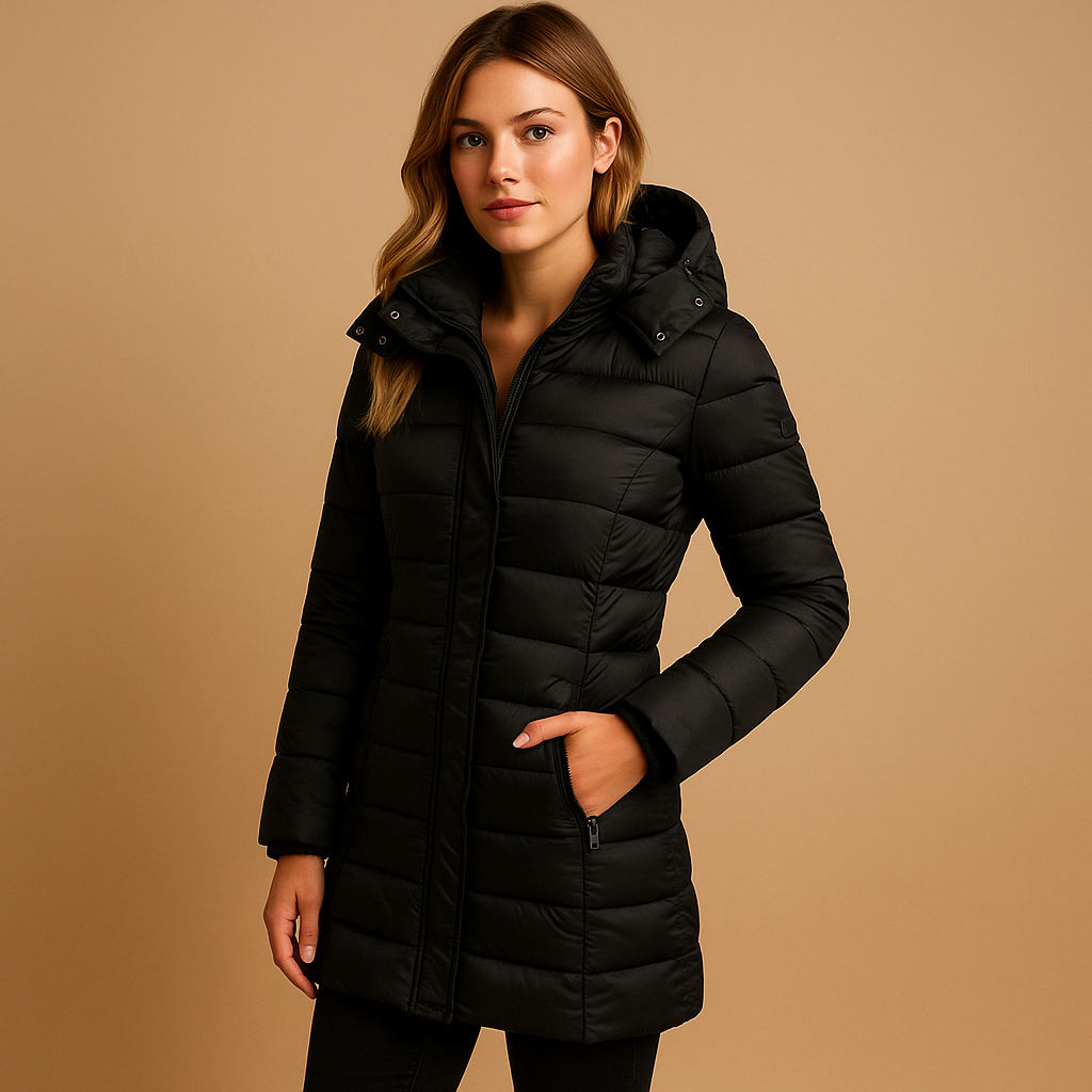 Lotti Schwarz Leichte Gesteppte Puffer-Jacke mit Kapuze für Damen | Winter Casual - XS/S/M/L/XL