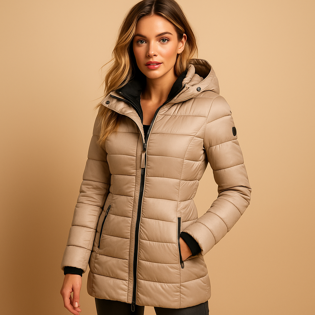 Lotti Schwarz Leichte Gesteppte Puffer-Jacke mit Kapuze für Damen | Winter Casual - XS/S/M/L/XL