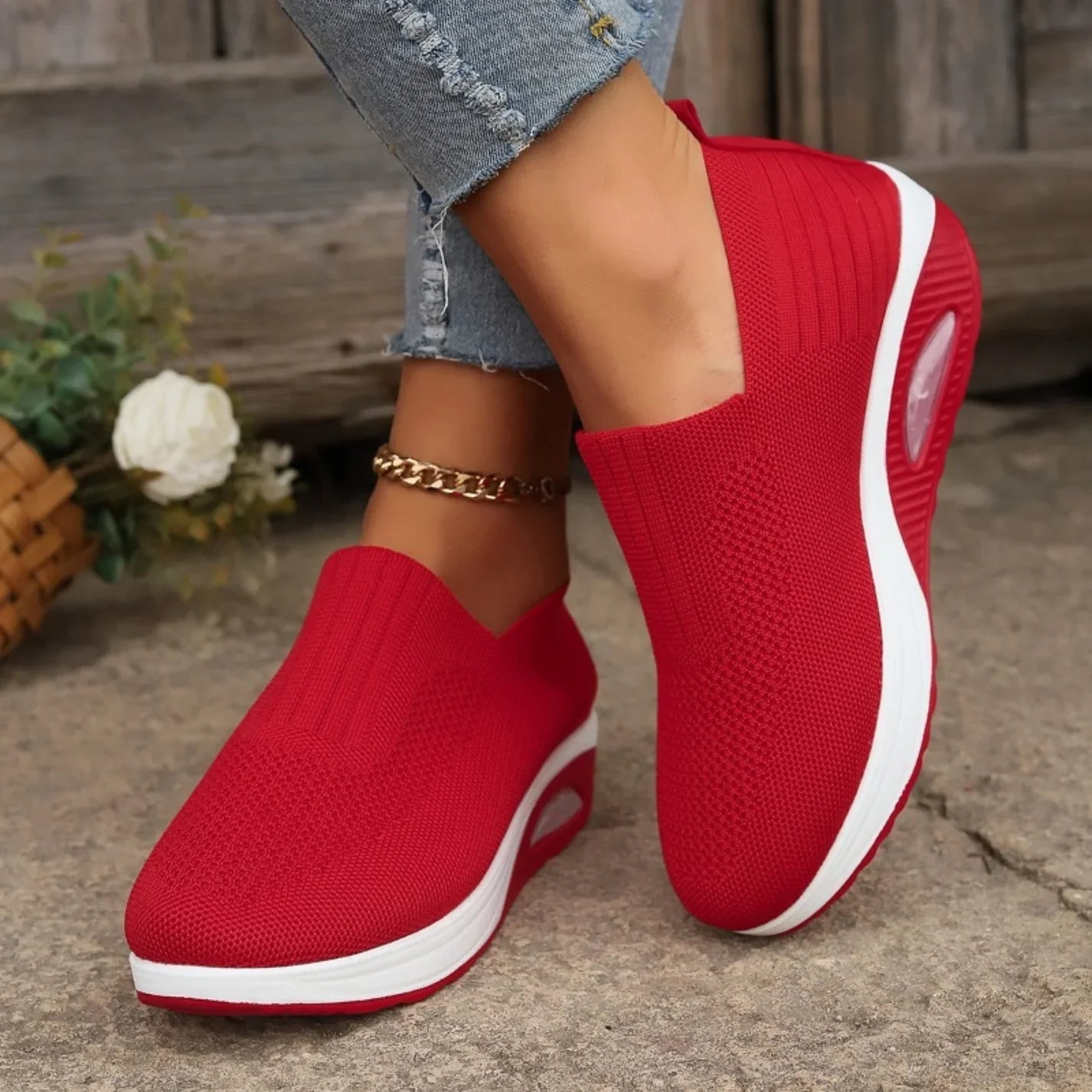 Elisabeth Schwarz Strick Slip-On Sneaker für Damen | Luftkissen-Dämpfung Casual - 36/37/38/39/40/41/42/43