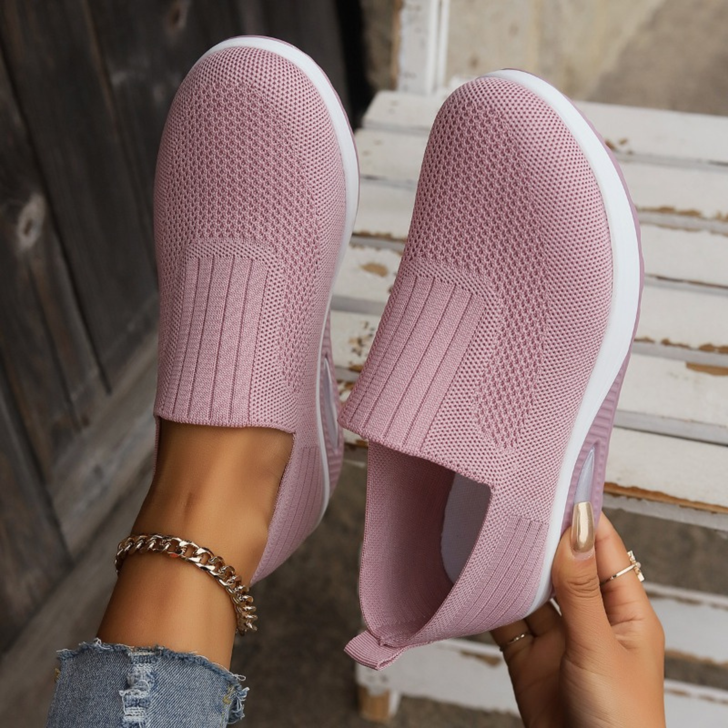 Elisabeth Schwarz Strick Slip-On Sneaker für Damen | Luftkissen-Dämpfung Casual - 36/37/38/39/40/41/42/43