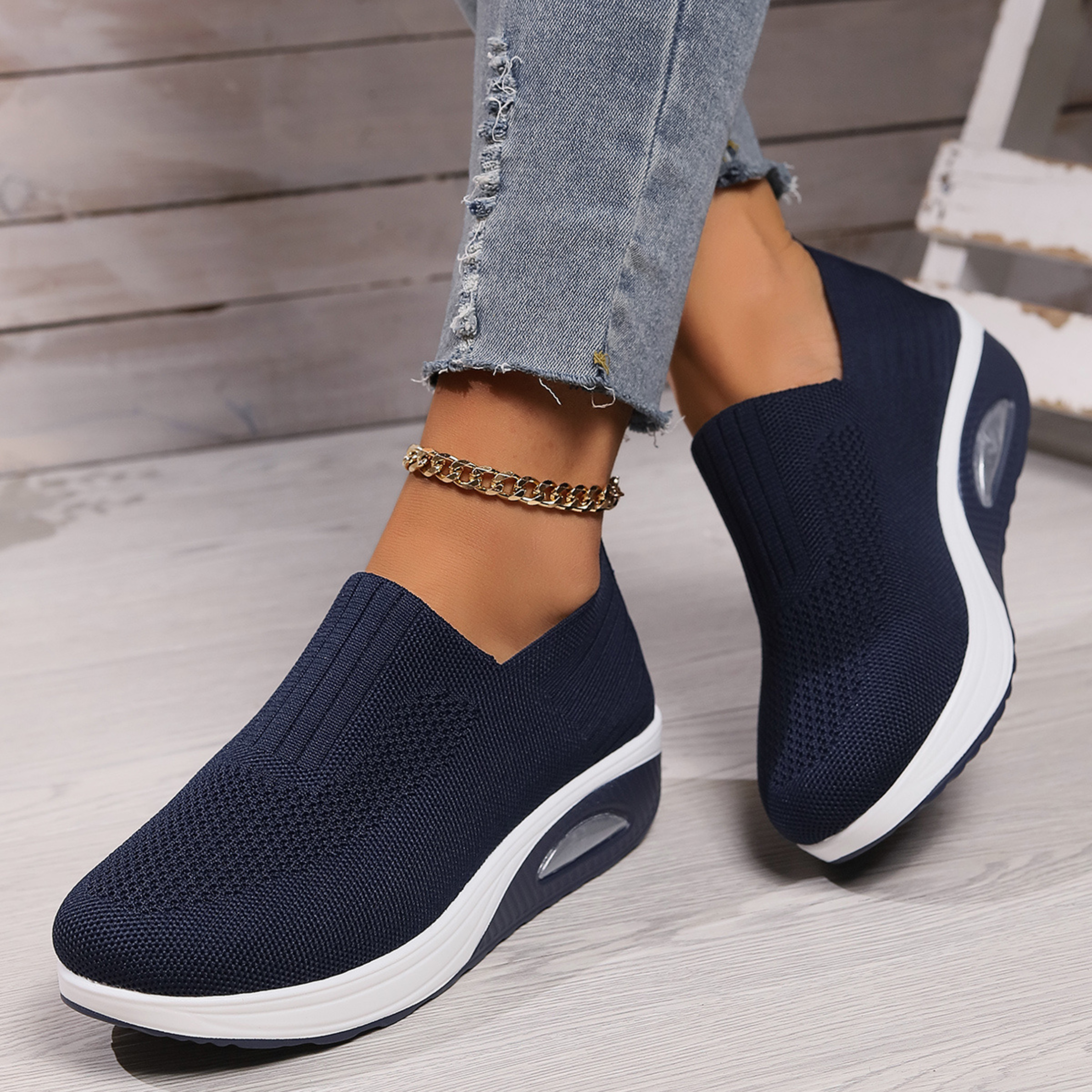 Elisabeth Schwarz Strick Slip-On Sneaker für Damen | Luftkissen-Dämpfung Casual - 36/37/38/39/40/41/42/43