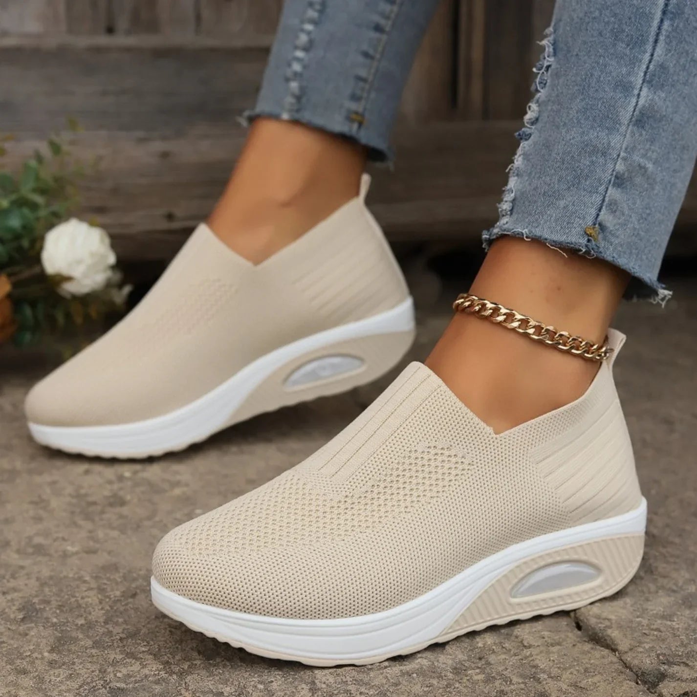Elisabeth Schwarz Strick Slip-On Sneaker für Damen | Luftkissen-Dämpfung Casual - 36/37/38/39/40/41/42/43