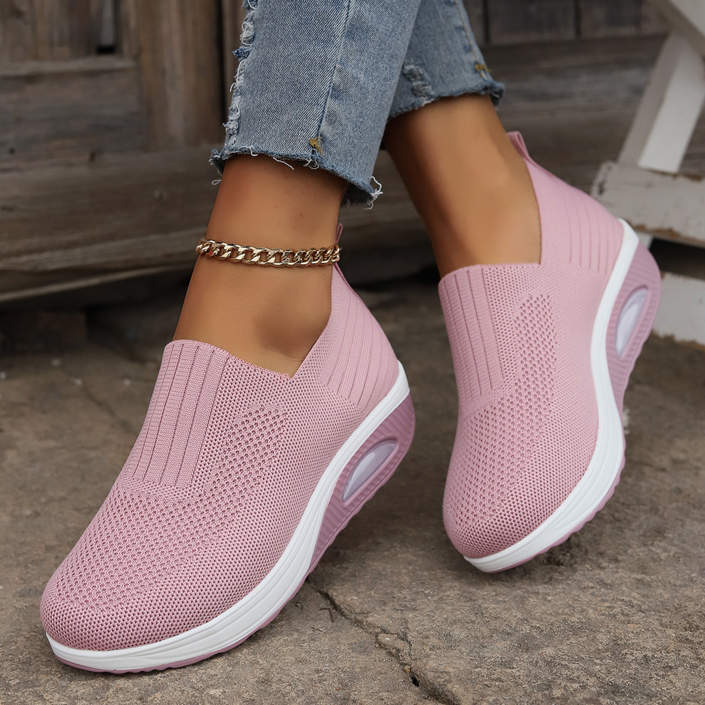 Elisabeth Schwarz Strick Slip-On Sneaker für Damen | Luftkissen-Dämpfung Casual - 36/37/38/39/40/41/42/43