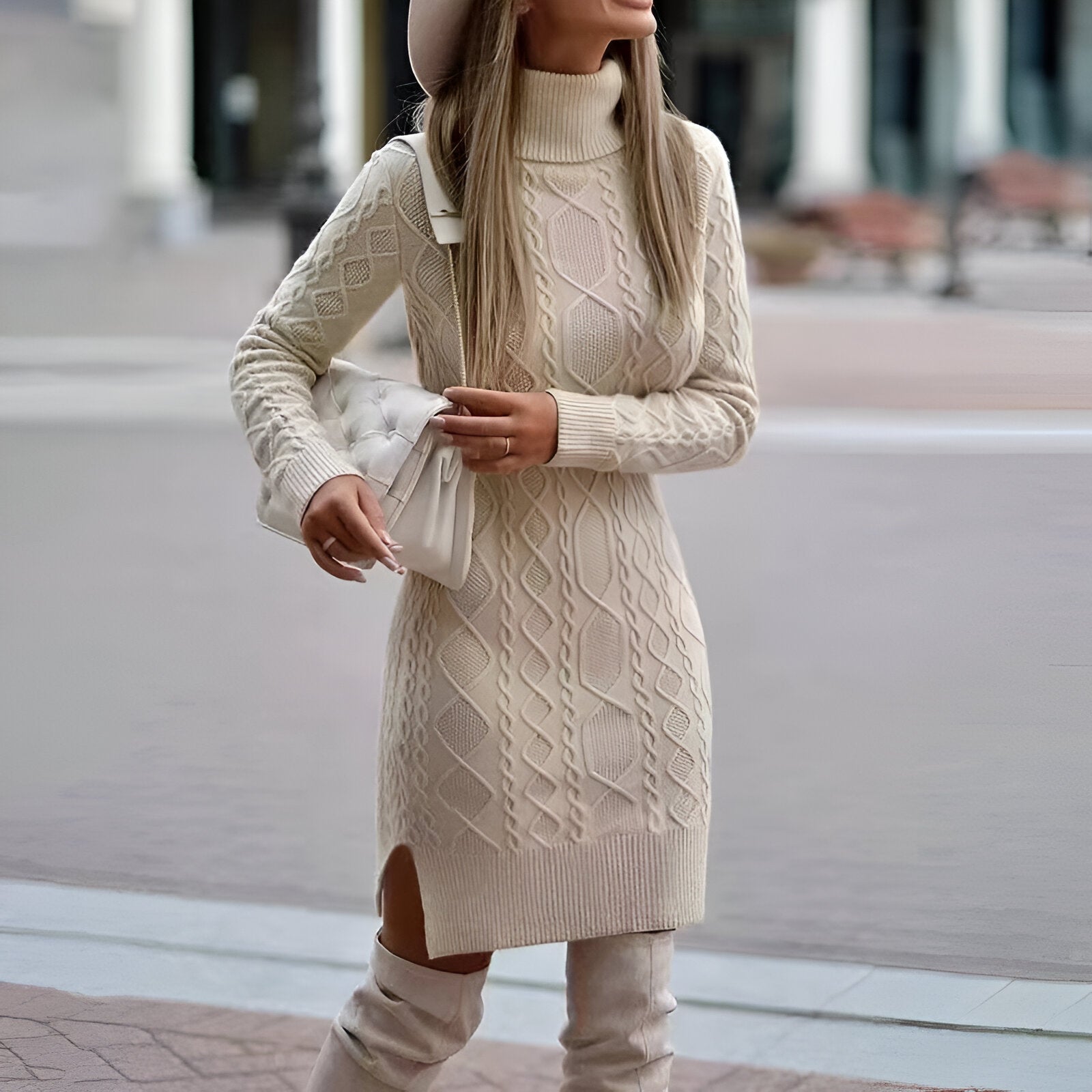 Elysia Damen Strickkleid | Hoher Kragen, Bequem und Elegant 3
