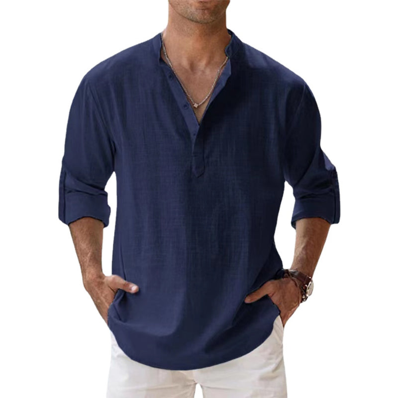 Heinz Hellblau Leinen Henley Hemd für Herren | Luftig Entspannte Passform | Sommer Urlaub - S-5XL