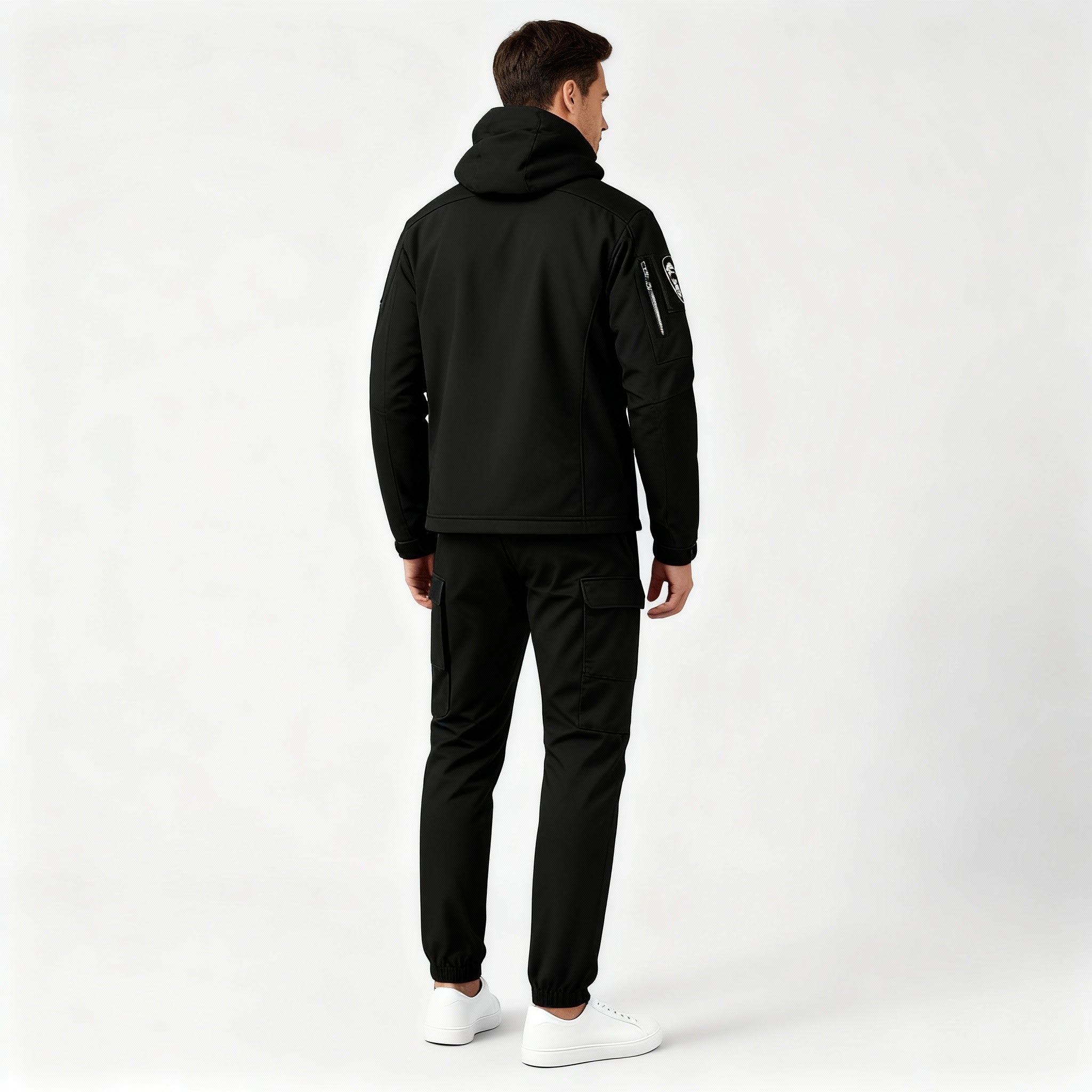 Roland Schwarz Technischer Wasserabweisender Outdoor-Zweiteiler mit Kapuze für Herren | Cargo Stil Freizeit - S/M/L/XL/2XL/3XL/4XL