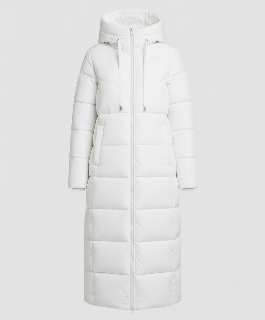 Vreni Schwarz Langer Gesteppter Wintermantel mit Kapuze für Damen | Isoliert Warm Winter - S/M/L/XL/2XL
