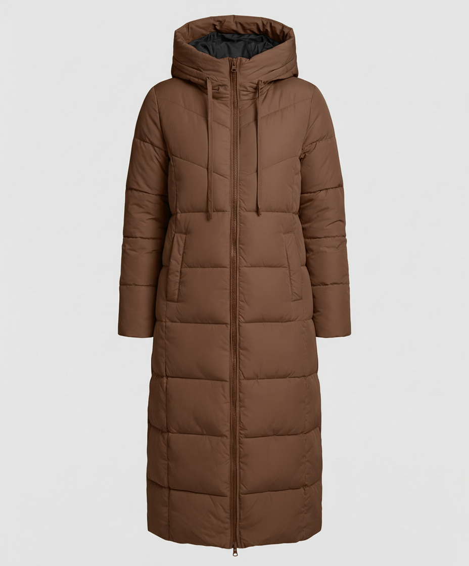 Vreni Schwarz Langer Gesteppter Wintermantel mit Kapuze für Damen | Isoliert Warm Winter - S/M/L/XL/2XL