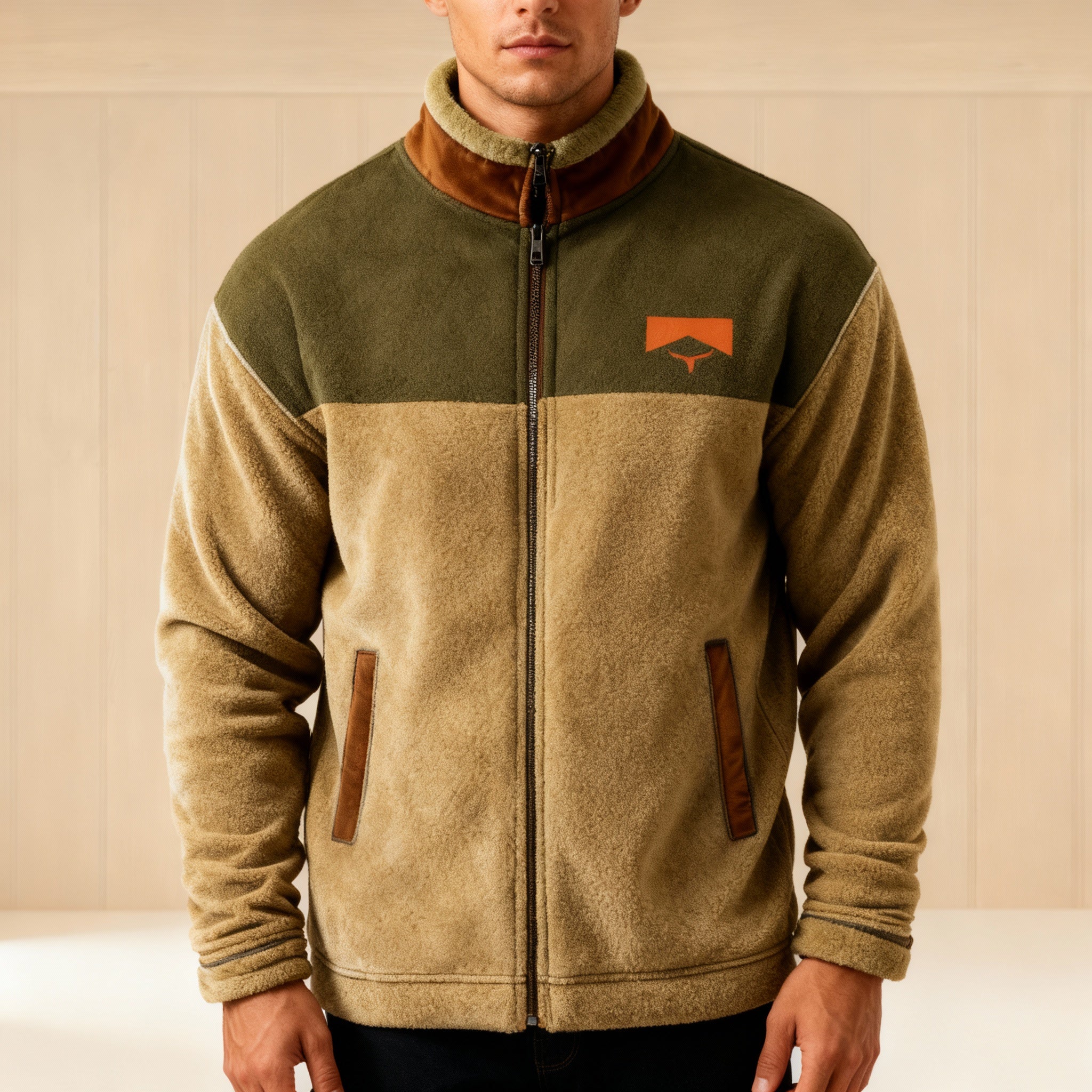 Ernst Grün Colourblock Fleece-Jacke für Herren | Patchwork Reissverschluss Freizeit - S-5XL