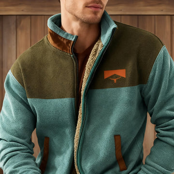 Ernst Grün Colourblock Fleece-Jacke für Herren | Patchwork Reissverschluss Freizeit - S-5XL