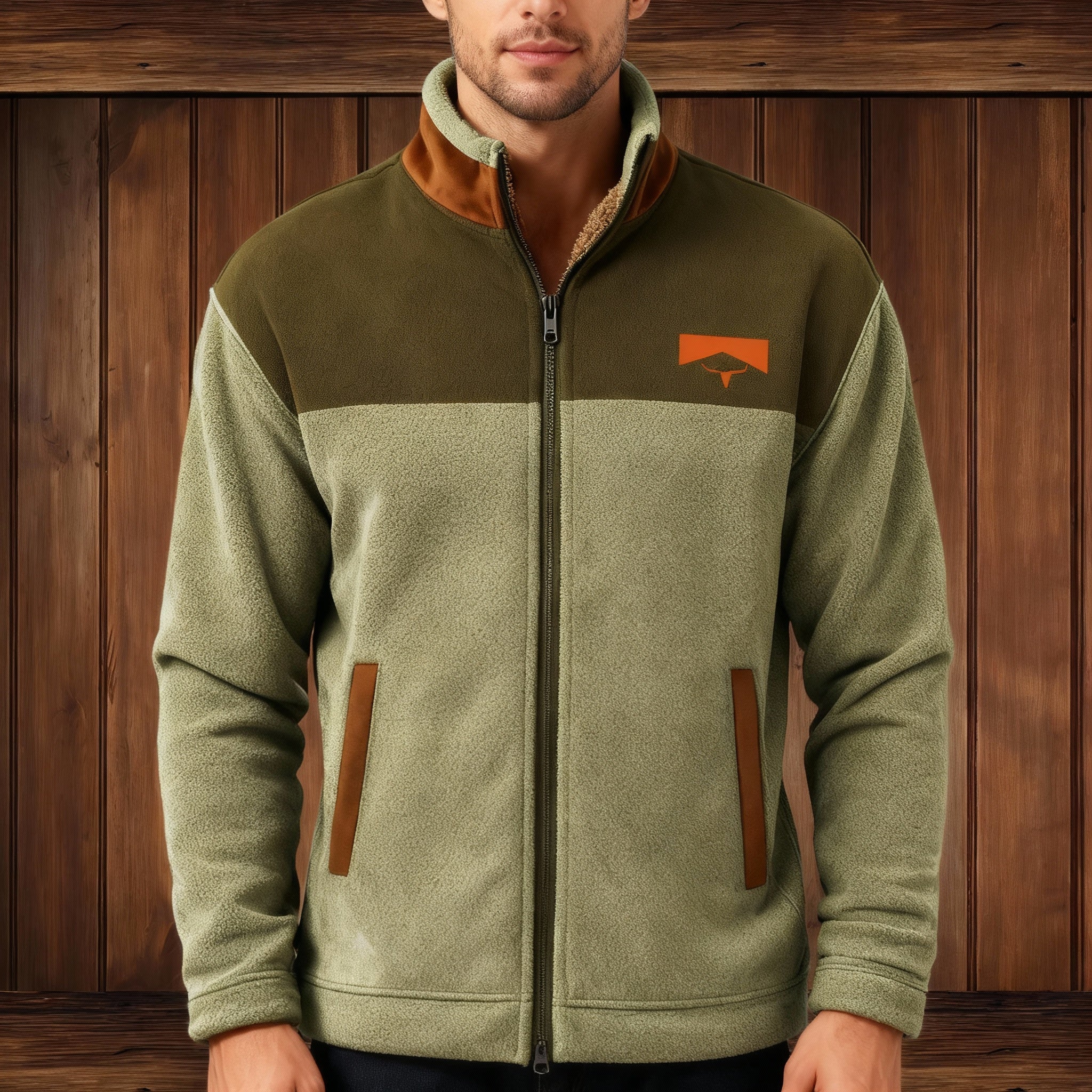 Ernst Grün Colourblock Fleece-Jacke für Herren | Patchwork Reissverschluss Freizeit - S-5XL