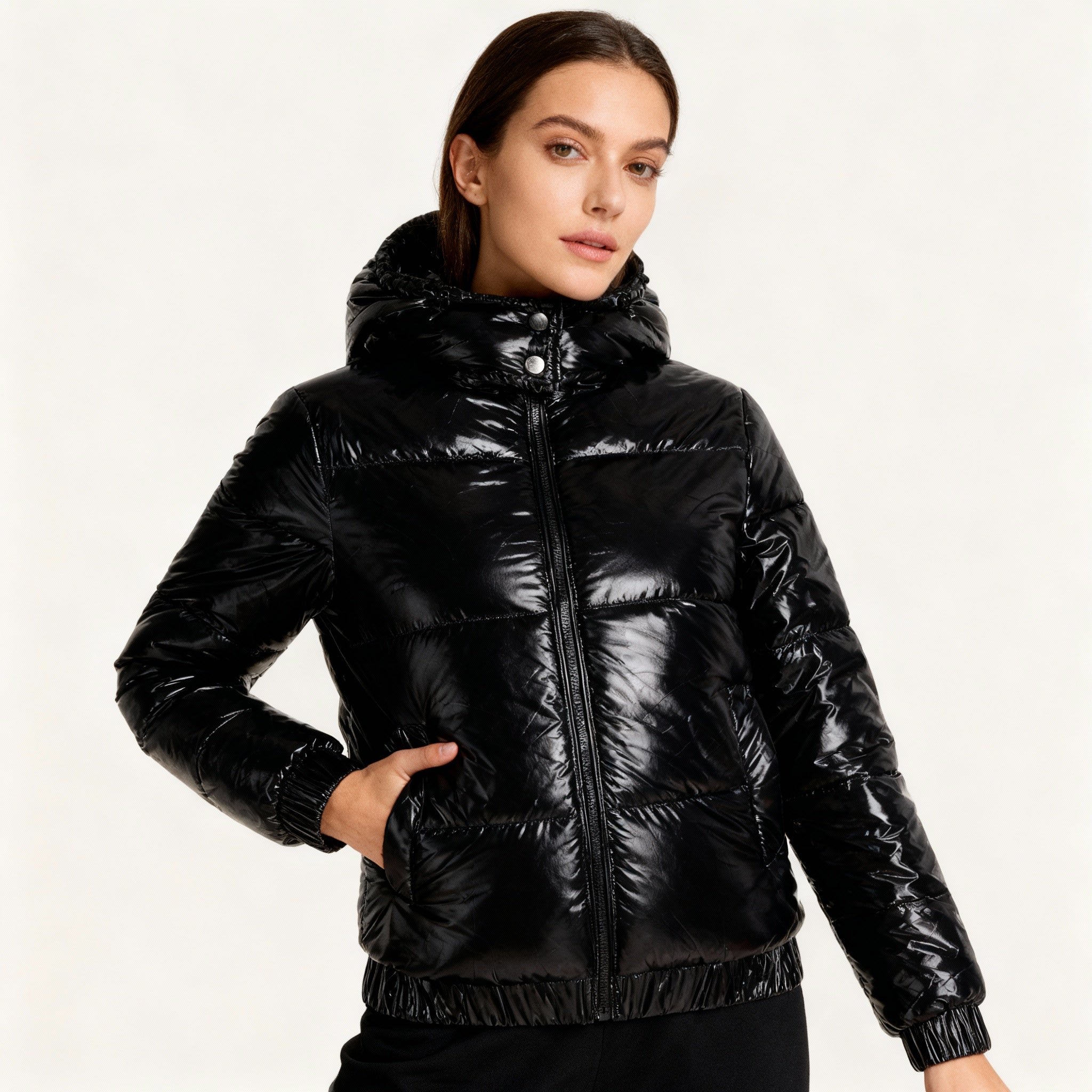 Monika Weinrot Glänzende Wasserabweisende Isolierte Puffer-Jacke mit Kapuze für Damen | Winter Casual - S/M/L/XL/2XL/XXXL