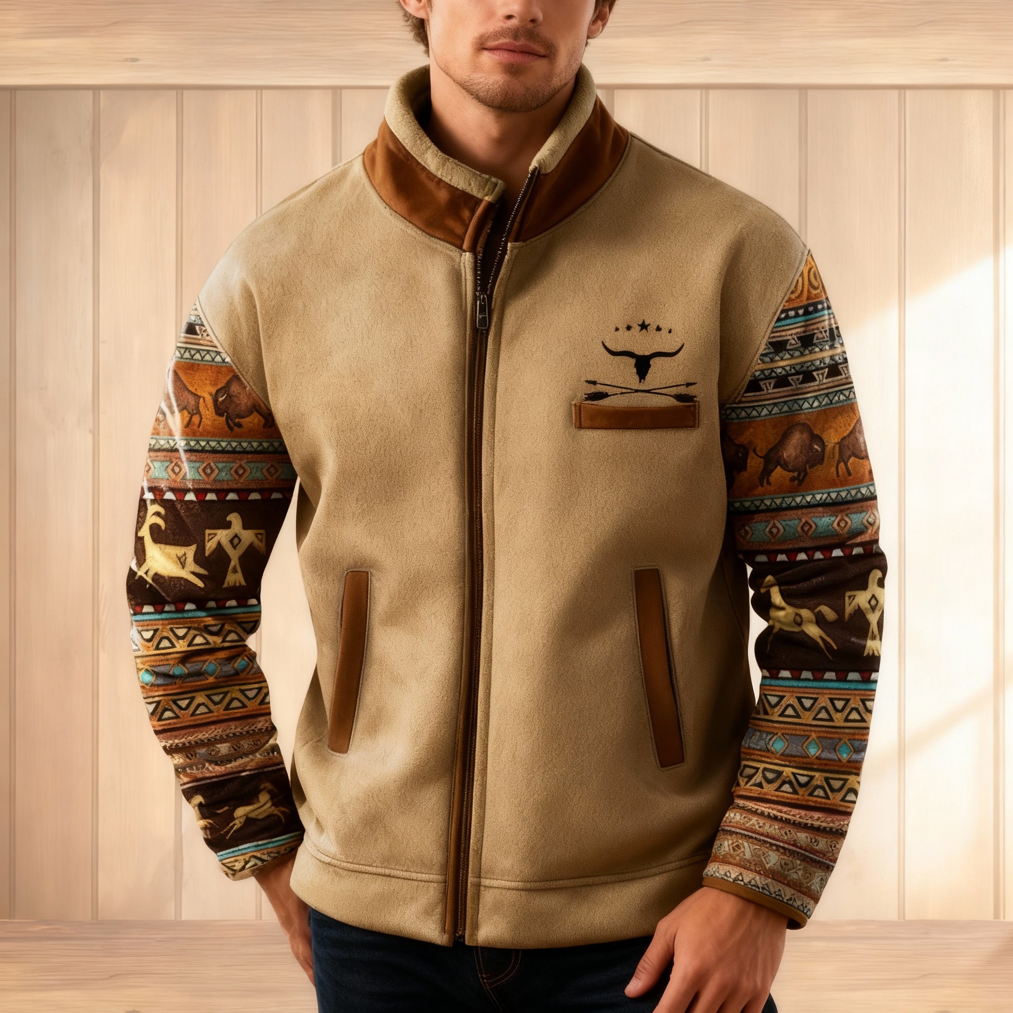 Ernst Grün Colourblock Fleece-Jacke für Herren | Patchwork Reissverschluss Freizeit - S-5XL