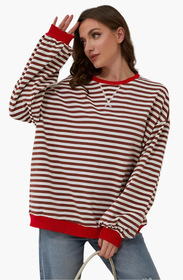 Irene Himmelblau Oversized Gestreiftes Sweatshirt für Damen | Casual Herbst Freizeit - S/M/L/XL