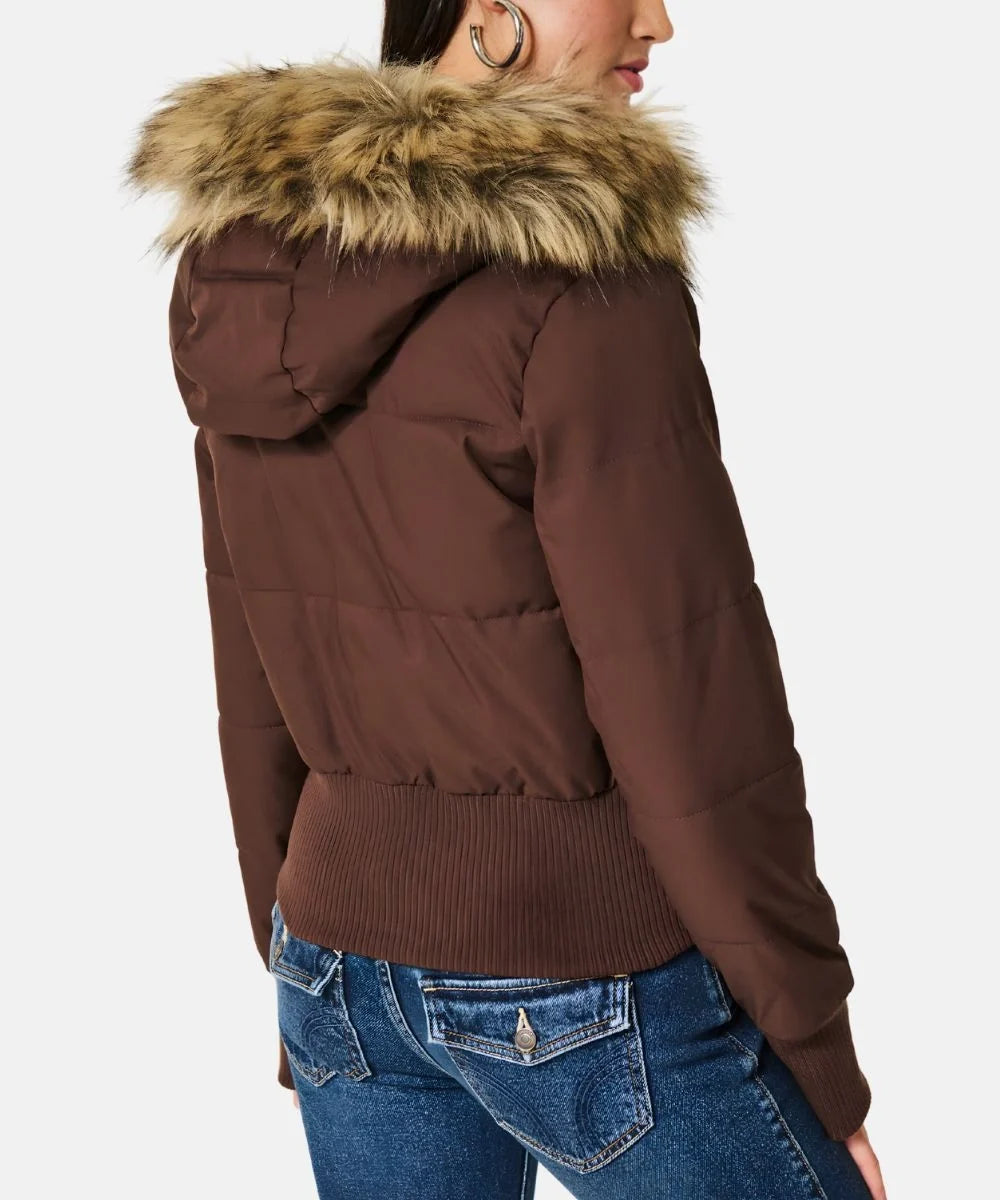Vreni Schwarz Gesteppte Winterjacke mit Kapuze für Damen | Kunstfell-Besatz Slim Fit Winter - XXS/XS/S