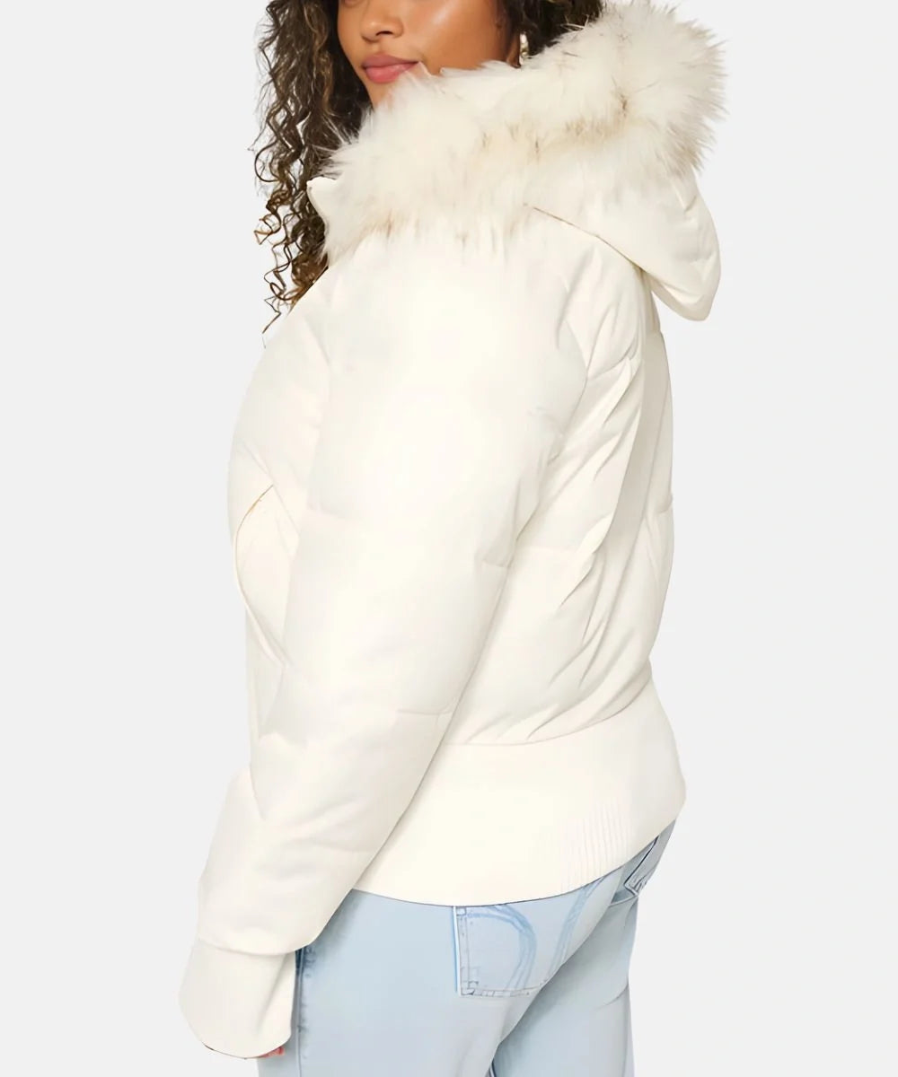 Vreni Schwarz Gesteppte Winterjacke mit Kapuze für Damen | Kunstfell-Besatz Slim Fit Winter - XXS/XS/S