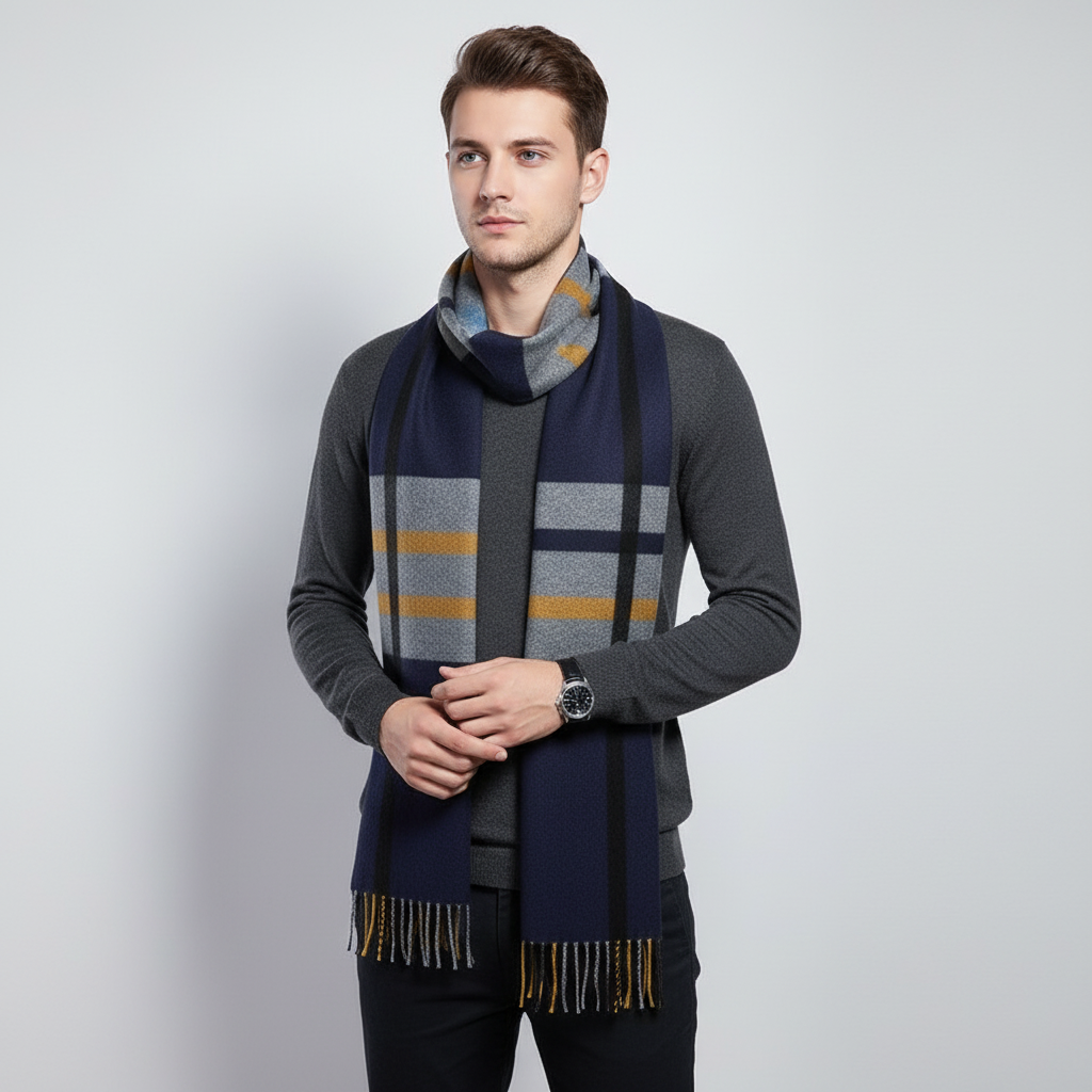 Hans Rot/Grau Feiner Kaschmir Winterschal für Herren und Damen | Zeitloser Uni-Stil, 180 x 30 cm