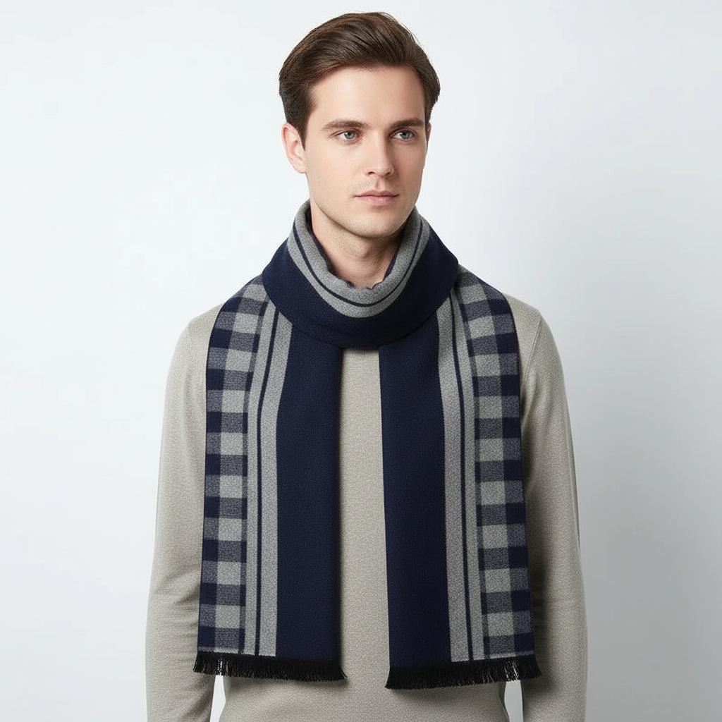 Hans Rot/Grau Feiner Kaschmir Winterschal für Herren und Damen | Zeitloser Uni-Stil, 180 x 30 cm