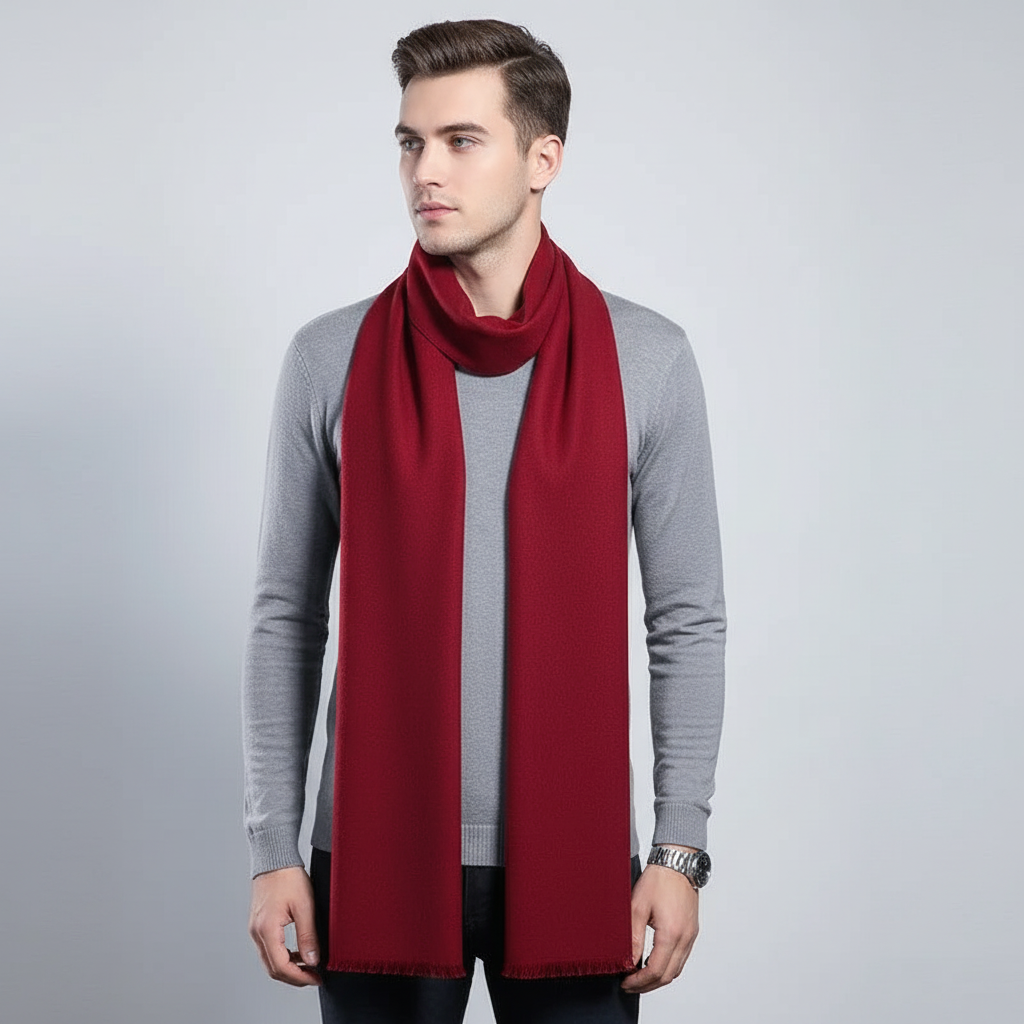 Hans Rot/Grau Feiner Kaschmir Winterschal für Herren und Damen | Zeitloser Uni-Stil, 180 x 30 cm