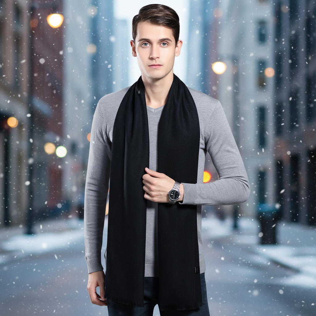 Hans Rot/Grau Feiner Kaschmir Winterschal für Herren und Damen | Zeitloser Uni-Stil, 180 x 30 cm