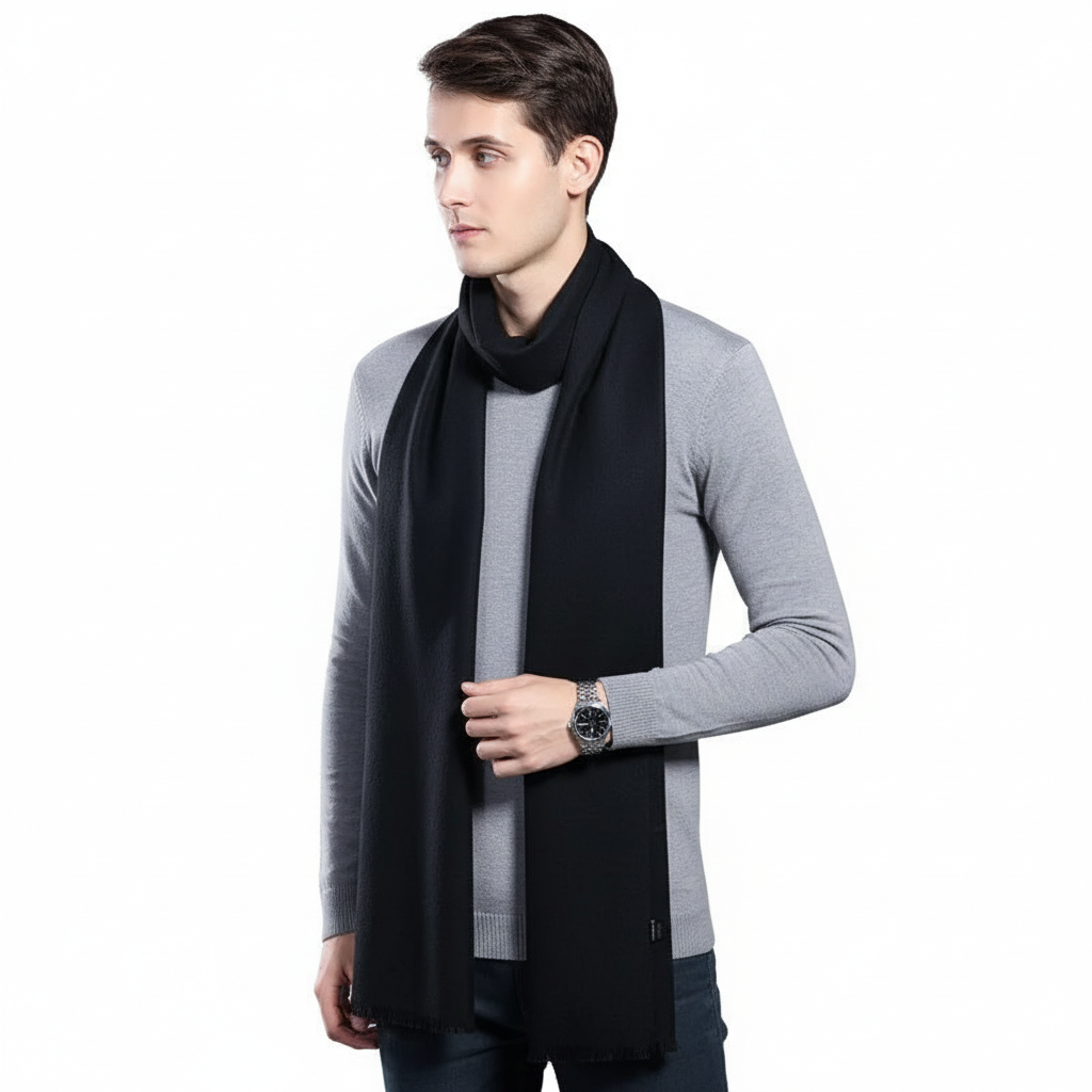 Hans Rot/Grau Feiner Kaschmir Winterschal für Herren und Damen | Zeitloser Uni-Stil, 180 x 30 cm