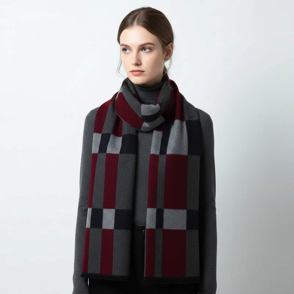 Hans Rot/Grau Feiner Kaschmir Winterschal für Herren und Damen | Zeitloser Uni-Stil, 180 x 30 cm