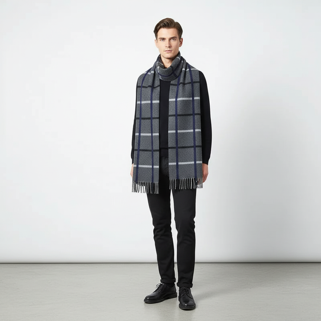 Hans Rot/Grau Feiner Kaschmir Winterschal für Herren und Damen | Zeitloser Uni-Stil, 180 x 30 cm
