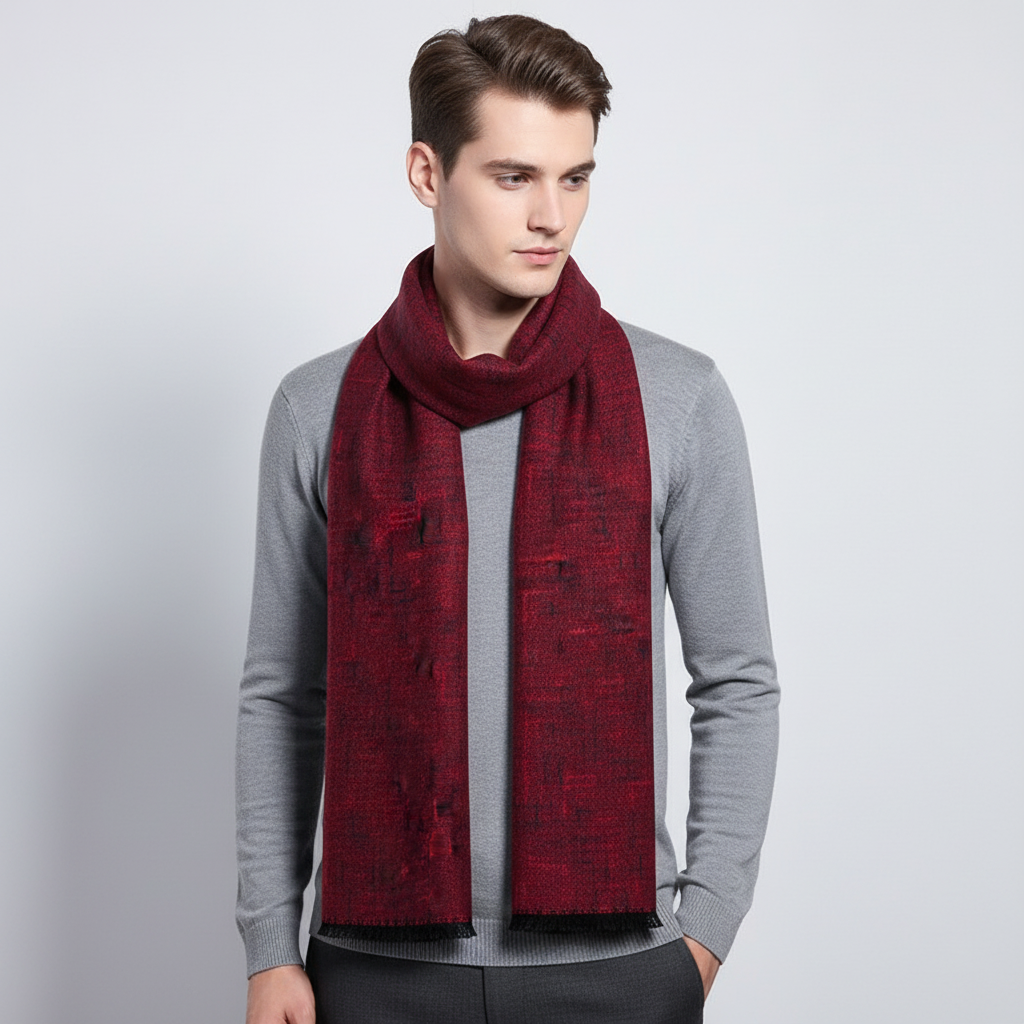 Hans Rot/Grau Feiner Kaschmir Winterschal für Herren und Damen | Zeitloser Uni-Stil, 180 x 30 cm