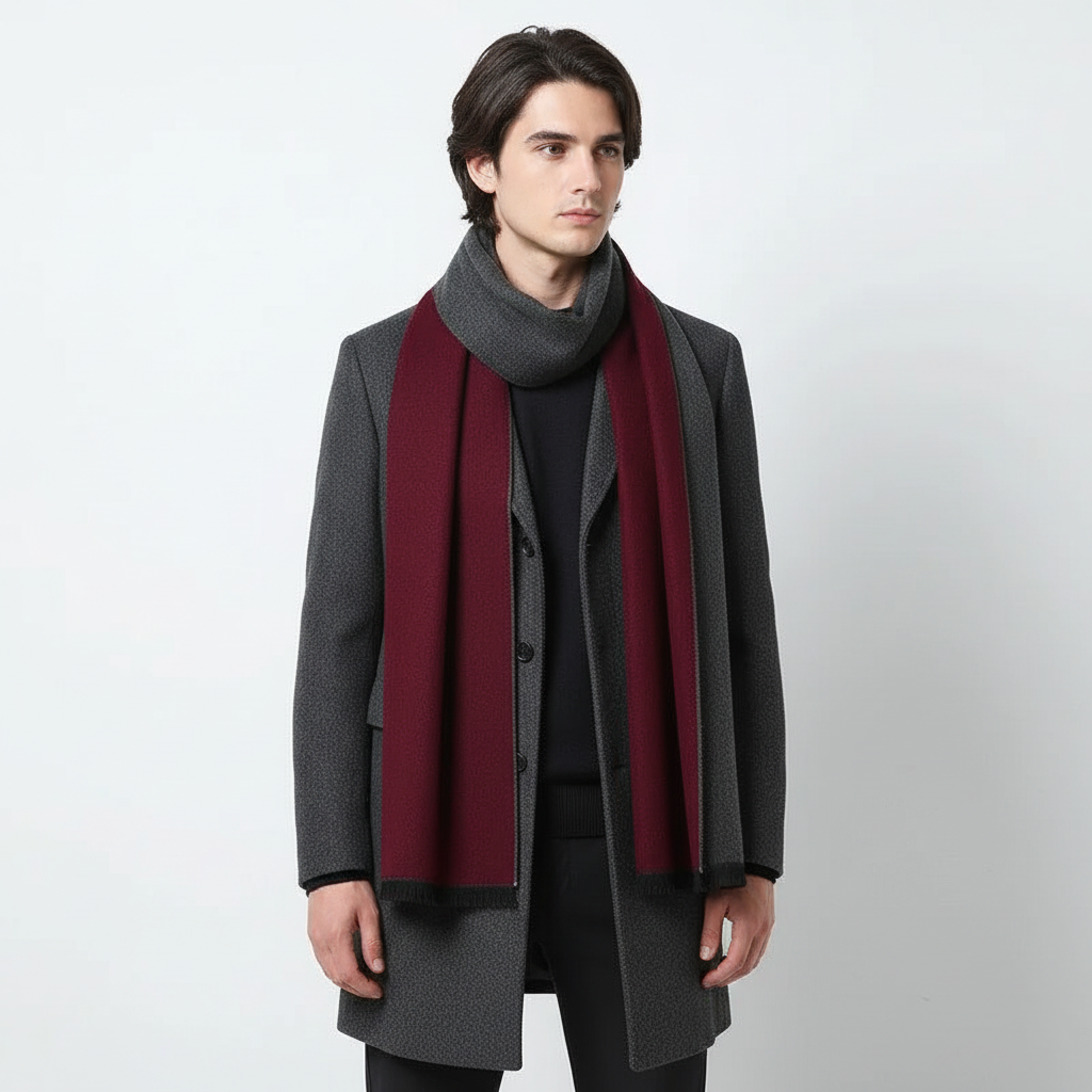 Hans Rot/Grau Feiner Kaschmir Winterschal für Herren und Damen | Zeitloser Uni-Stil, 180 x 30 cm