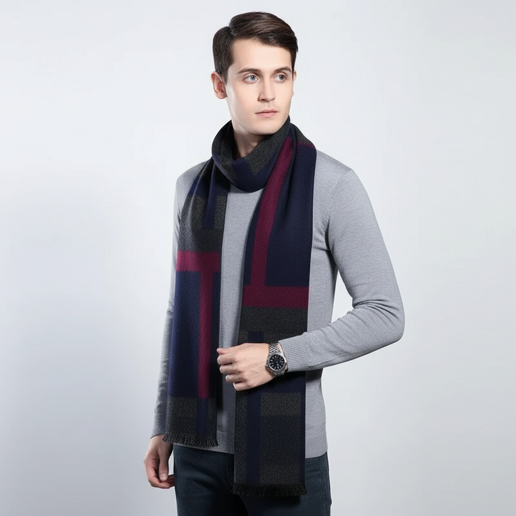 Hans Rot/Grau Feiner Kaschmir Winterschal für Herren und Damen | Zeitloser Uni-Stil, 180 x 30 cm