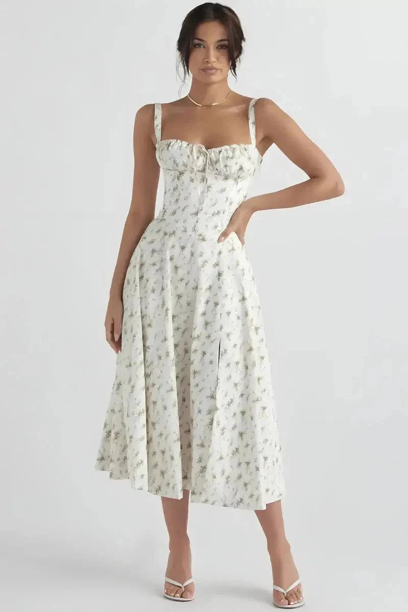 Fina Damen Midi Kleid | Verstellbare Träger, Ausgestellter Rock 0