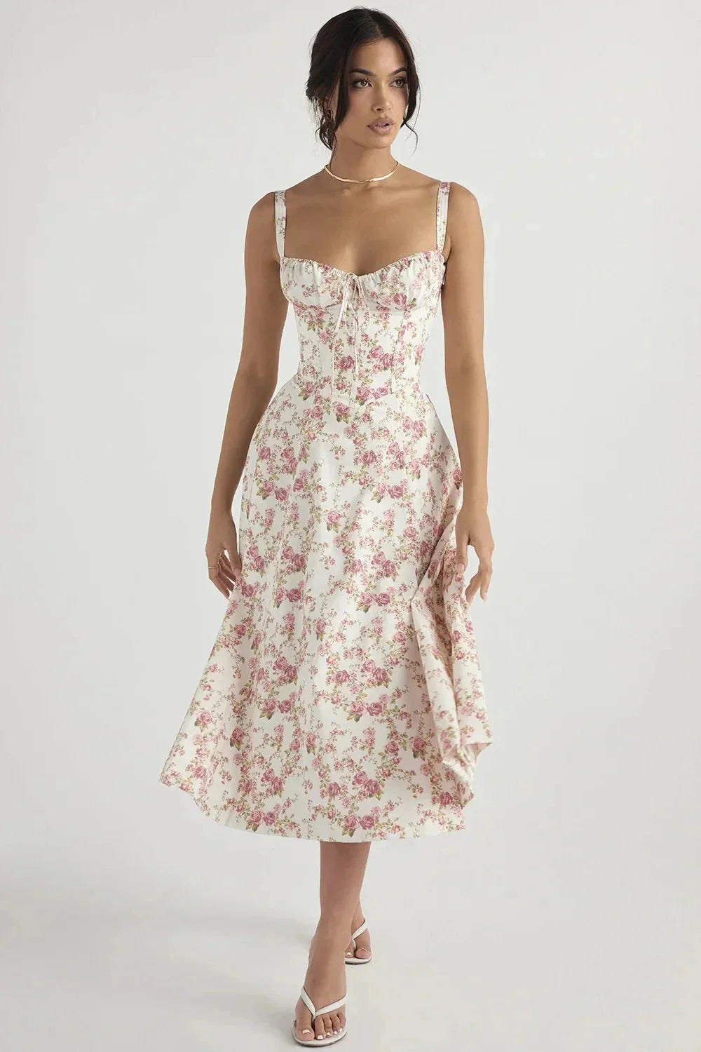 Fina Damen Midi Kleid | Verstellbare Träger, Ausgestellter Rock 12