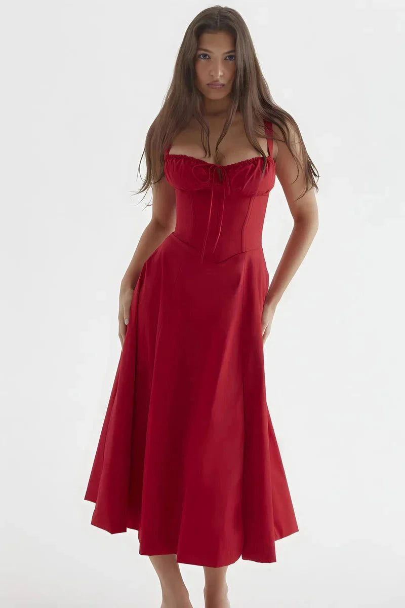 Fina Damen Midi Kleid | Verstellbare Träger, Ausgestellter Rock 3