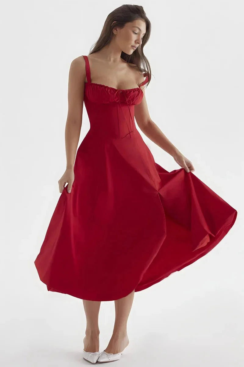 Fina Damen Midi Kleid | Verstellbare Träger, Ausgestellter Rock 4