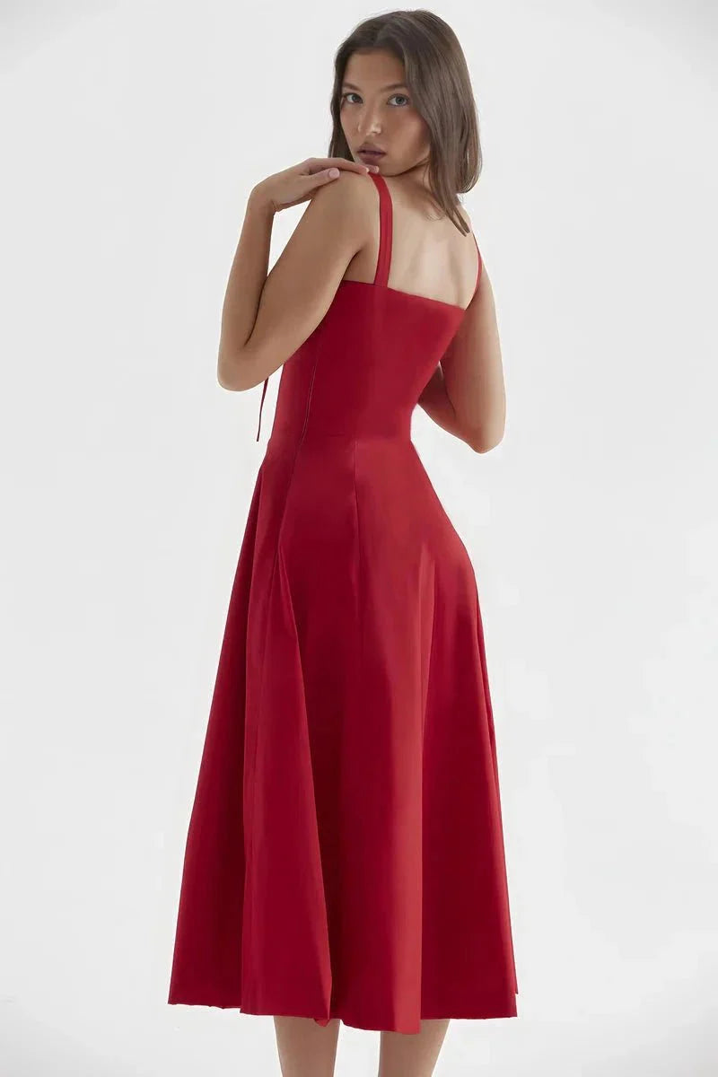 Fina Damen Midi Kleid | Verstellbare Träger, Ausgestellter Rock 5