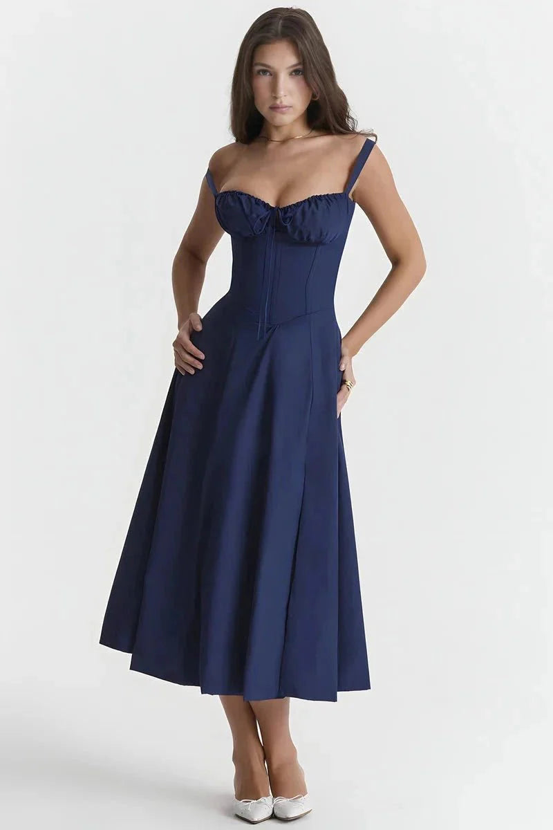 Fina Damen Midi Kleid | Verstellbare Träger, Ausgestellter Rock 6