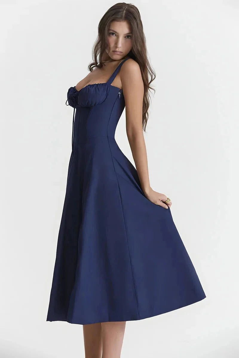 Fina Damen Midi Kleid | Verstellbare Träger, Ausgestellter Rock 7