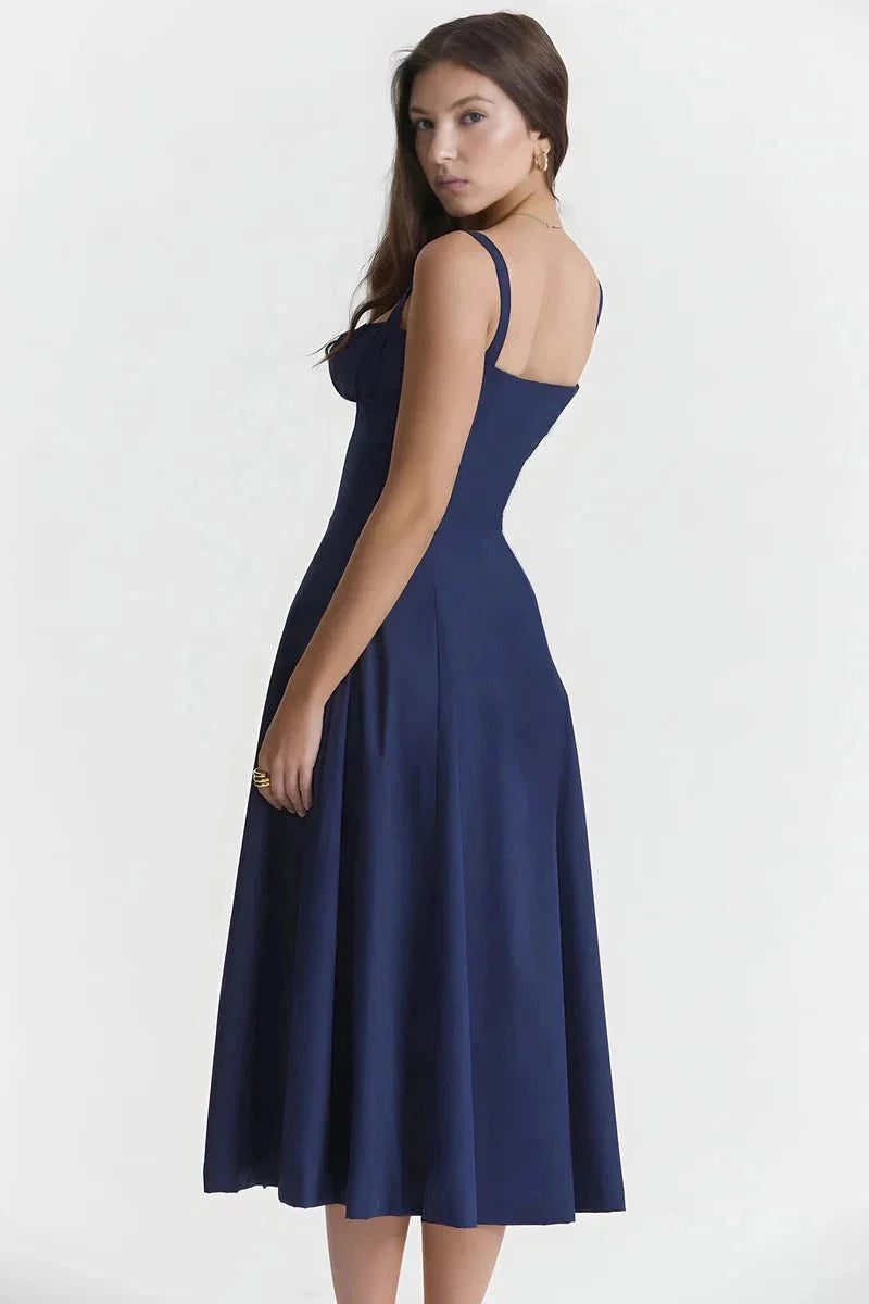 Fina Damen Midi Kleid | Verstellbare Träger, Ausgestellter Rock 8