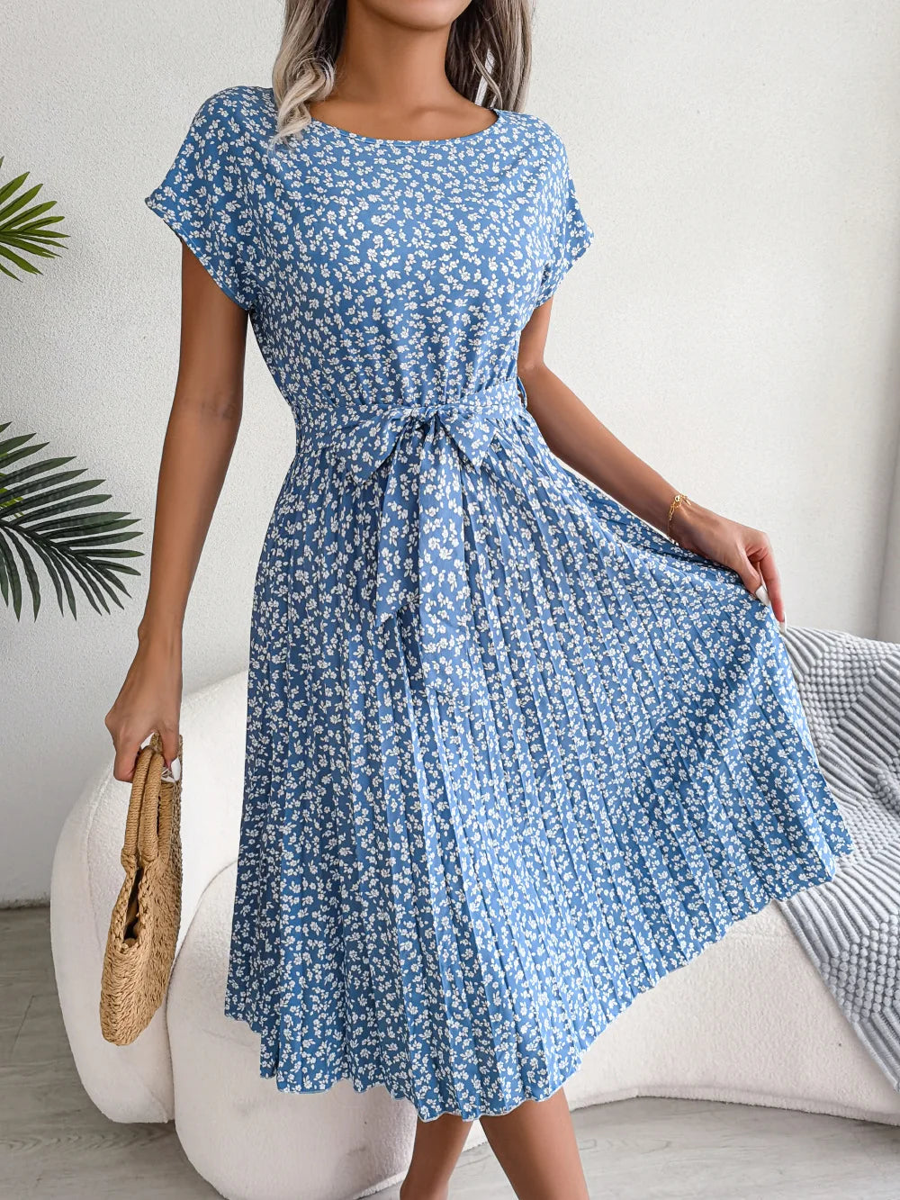 Fiona Damen Kleid | Floral Plissee A-Linie, Sommerkleid 4